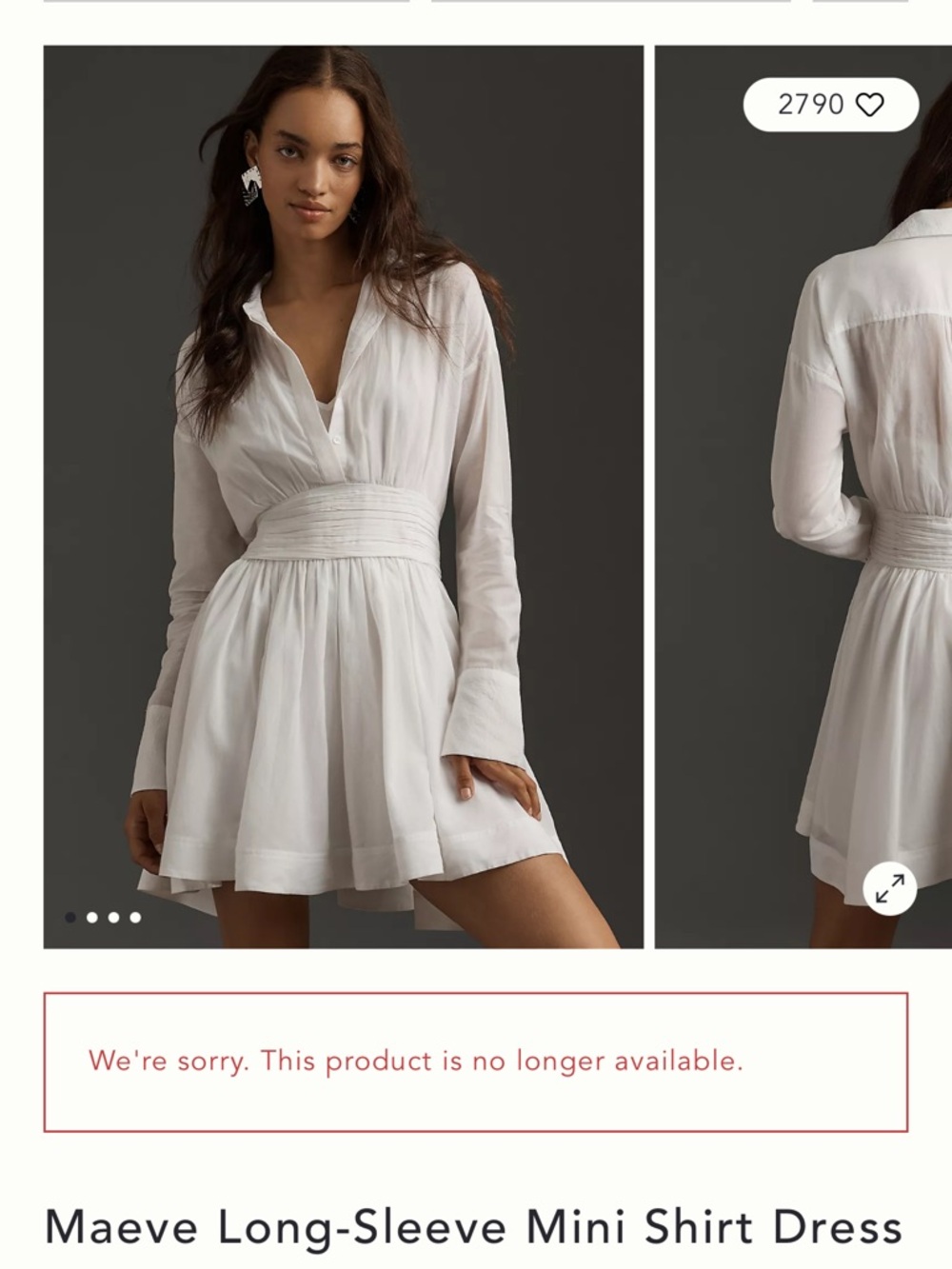 Maeve White Long-Sleeve V-Neck Mini Dress